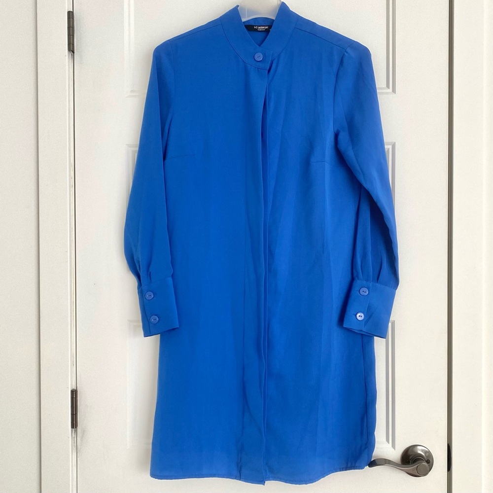 Royal Blue Concealed Buttons Shirt Dress Tunic Size Small